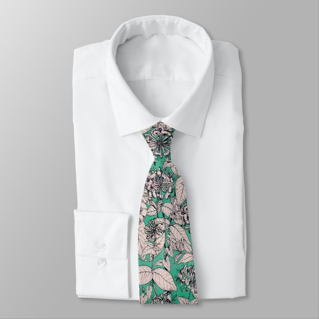 Corbata Patrón de flores gráficas verdes Verde azuladas bl (Atado)