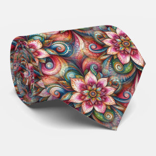 Corbata Patrón de flores Paisley azul teal acuático rosa n