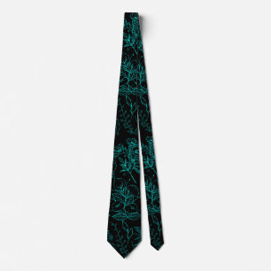 Corbata Patrón de flores planas 01.b Negro BG
