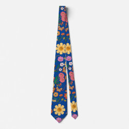 Corbata Patrón de flores psicodélicas x4 azul BG