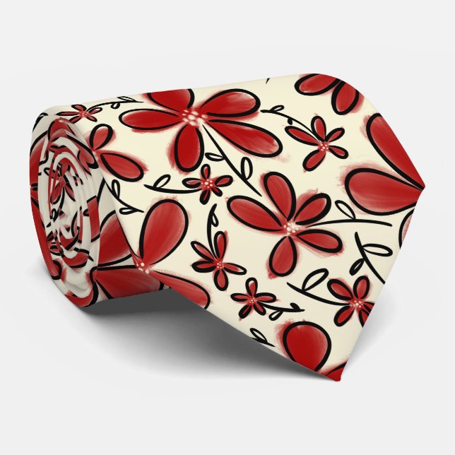 Corbata Patrón de flores rojas (Enrollado)