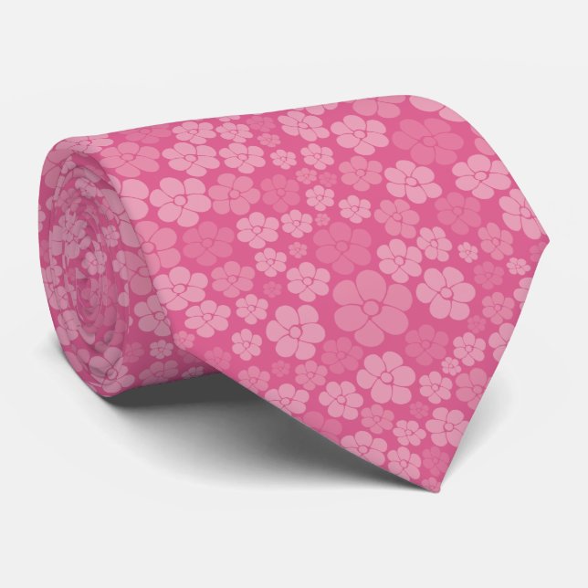 Corbata Patrón de flores - rosa (Enrollado)