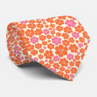 Corbata Patrón de flores - rosa, Naranja y crema