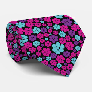 Corbata Patrón de flores: rosa, púrpura, azul y negro