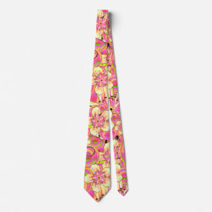Corbata patrón de flores rosadas groovy