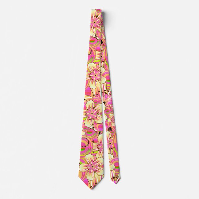 Corbata patrón de flores rosadas groovy (Anverso)