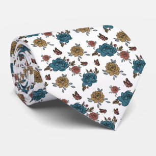 Corbata Patrón de flores silvestres boho acuarela