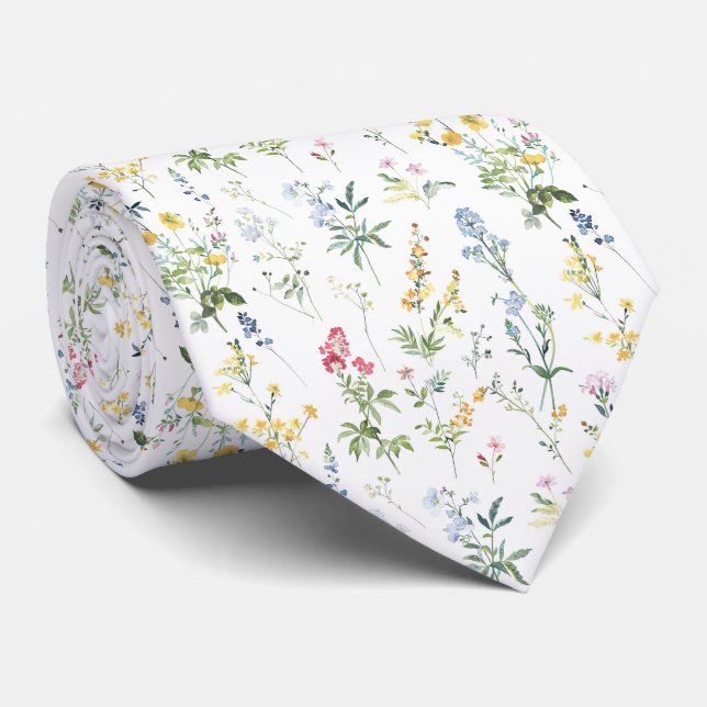 Corbata Patrón de flores silvestres botánicas (Enrollado)