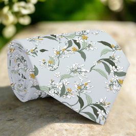 Corbata Patrón de flores silvestres de hojas azules claros