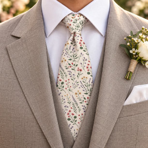 Corbata Patrón de flores silvestres fondo crema