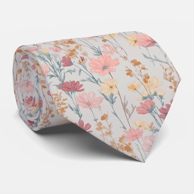 Corbata Patrón de flores silvestres suaves pastel (Enrollado)