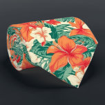Corbata Patrón de flores tropicales víbicas y hojas de Haw<br><div class="desc">Estética,  colorida vibra hawaiana con flores tropicales y patrón de hojas.</div>