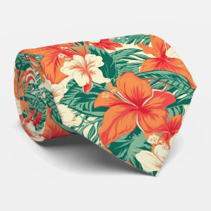 Corbata Patrón de flores tropicales víbicas y hojas de Haw