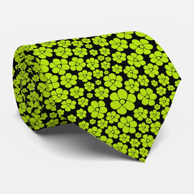 Corbata Patrón de flores - Verde animado (Enrollado)