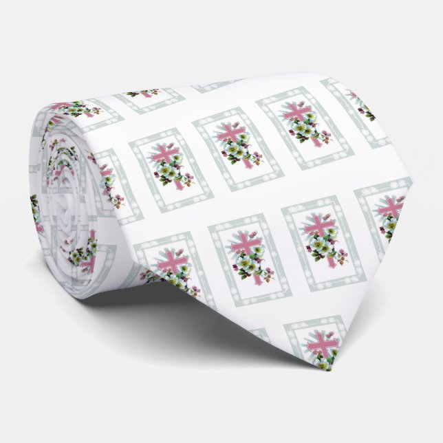 Corbata Patrón De Flores Y Cruce (Enrollado)