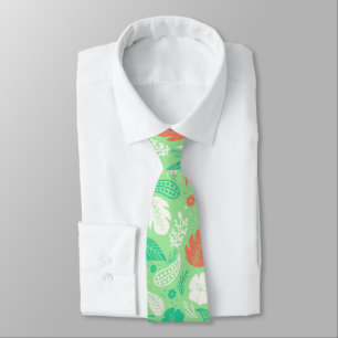 Corbata Patrón de follaje tropical verde y Naranja