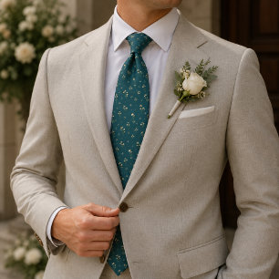 Corbata Patrón de foulard botánico de champán verde teal p