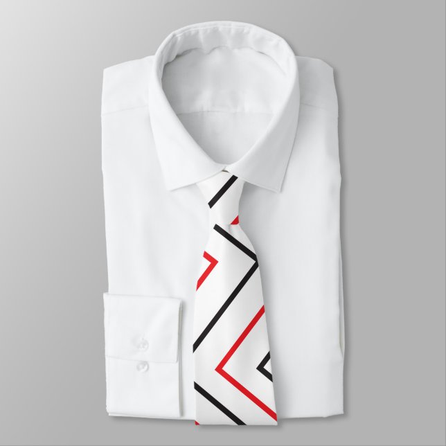 Corbata Patrón de franja de chevron vertical negro y rojo (Atado)