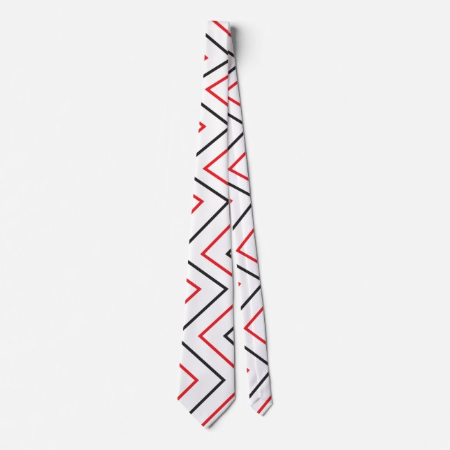 Corbata Patrón de franja de chevron vertical negro y rojo (Anverso)
