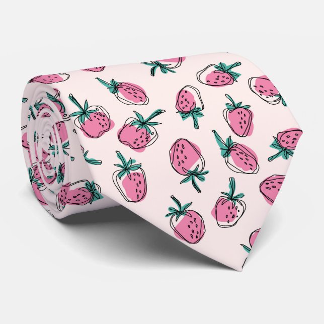 Corbata Patrón de fresa rosa (Enrollado)