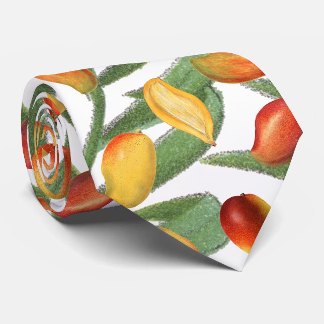 Corbata Patrón de frutas de verano de mango y vegetación v (Enrollado)