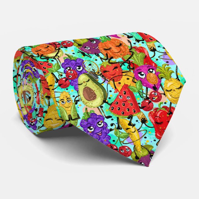 Corbata Patrón de frutas mixtas con baldosas divertidas (Enrollado)