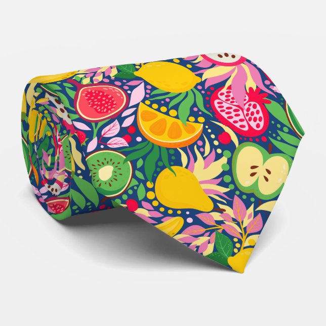 Corbata patrón de frutas mixtas de baldosas frescas (Enrollado)