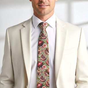 Corbata Patrón de frutas y flores de granada exuberante