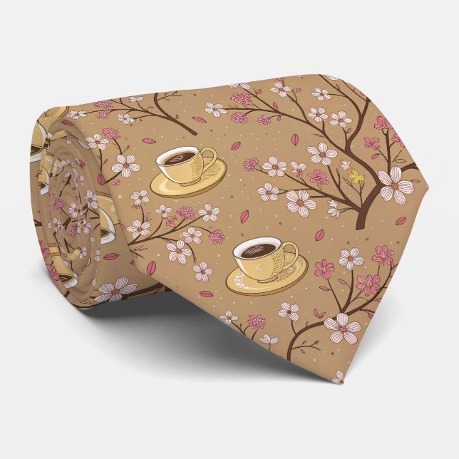 Corbata Patrón de funda de café Flor de Cerezo (1) (Enrollado)