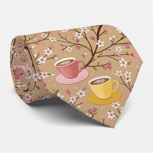 Corbata Patrón de funda de café Flor de Cerezo (4) (Enrollado)