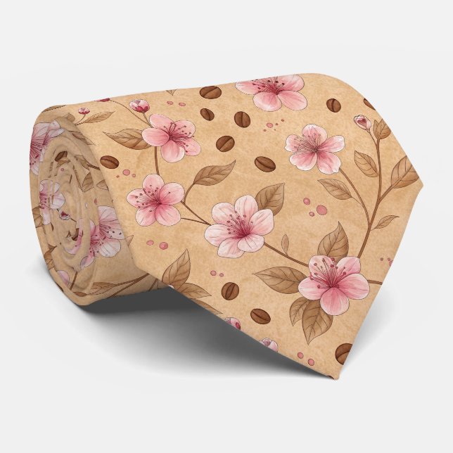 Corbata Patrón de funda de café Flor de Cerezo (5) (Enrollado)