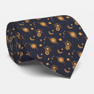 Corbata Patrón de galaxia de luna de sol celestial negro d