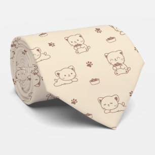 Corbata Patrón de gato beige lindo (1)