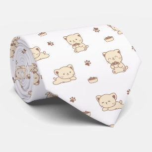 Corbata Patrón de gato beige lindo (2)