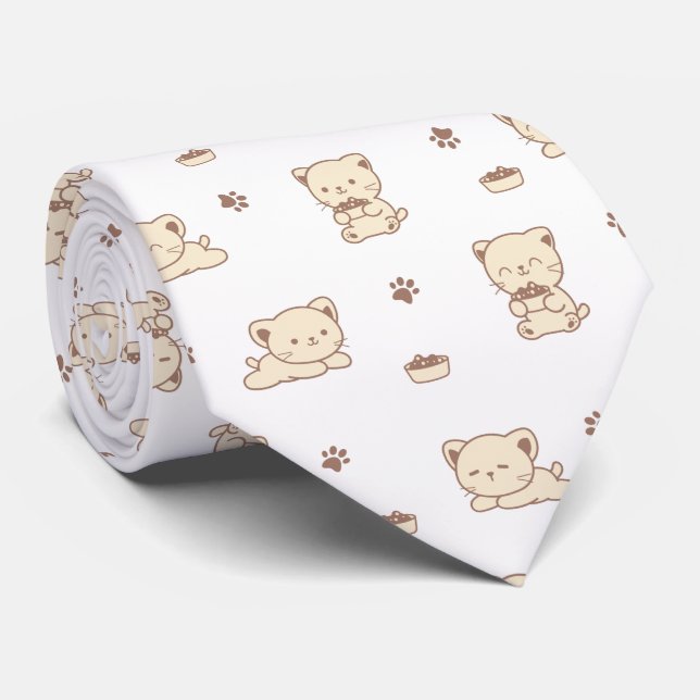 Corbata Patrón de gato beige lindo (2) (Enrollado)