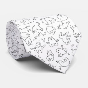 Corbata patrón de gato de yoga lindo en fondo blanco