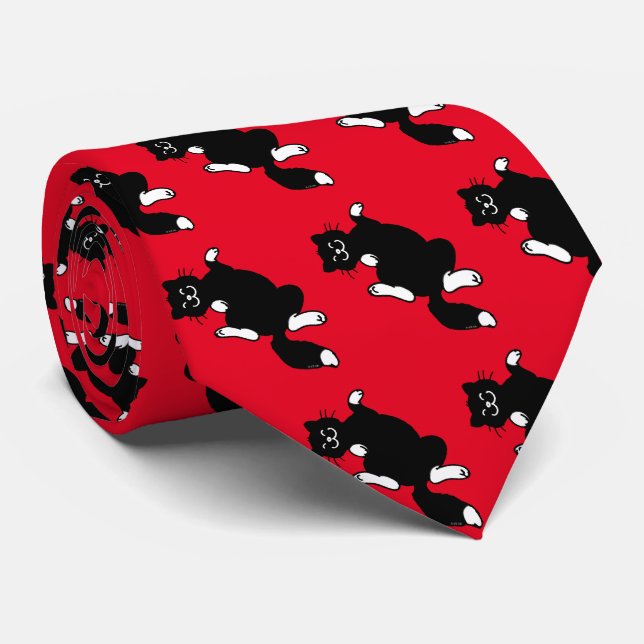 Corbata patrón de gato negro juguetón (Enrollado)