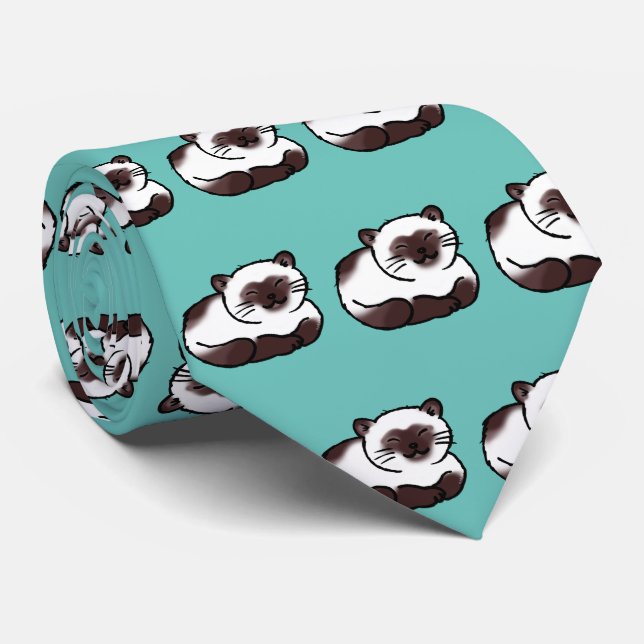 Corbata patrón de gato siamés divertido (Enrollado)