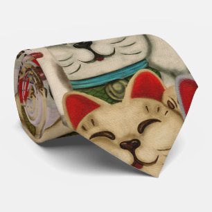 Corbata Patrón de gatos Maneki-neko