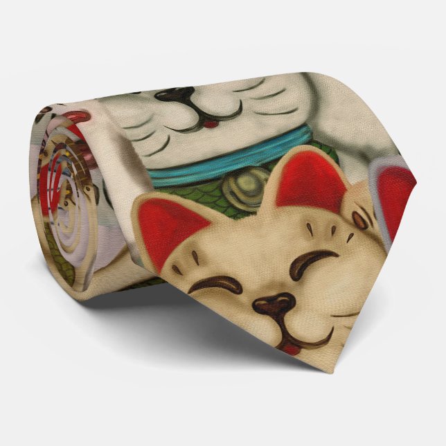 Corbata Patrón de gatos Maneki-neko (Enrollado)