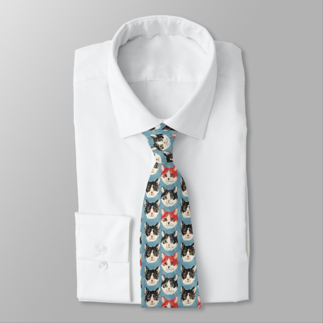 Corbata Patrón de gatos rojos y negros (Atado)