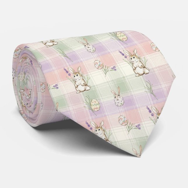 Corbata Patrón de gingham de huevo de conejo pastel de pri (Enrollado)
