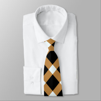 Corbata Patrón de Gingham diagonal en negro, blanco y marr