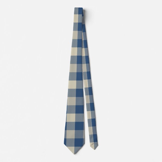 Corbata Patrón de Gingham en azul marino, cream (Anverso)