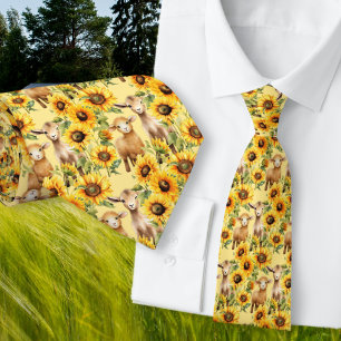 Corbata Patrón De Girasol Azulejos Amarillos Con Animales 
