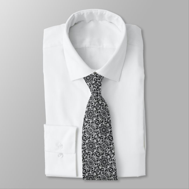 Corbata Patrón de giro blanco y negro (Atado)