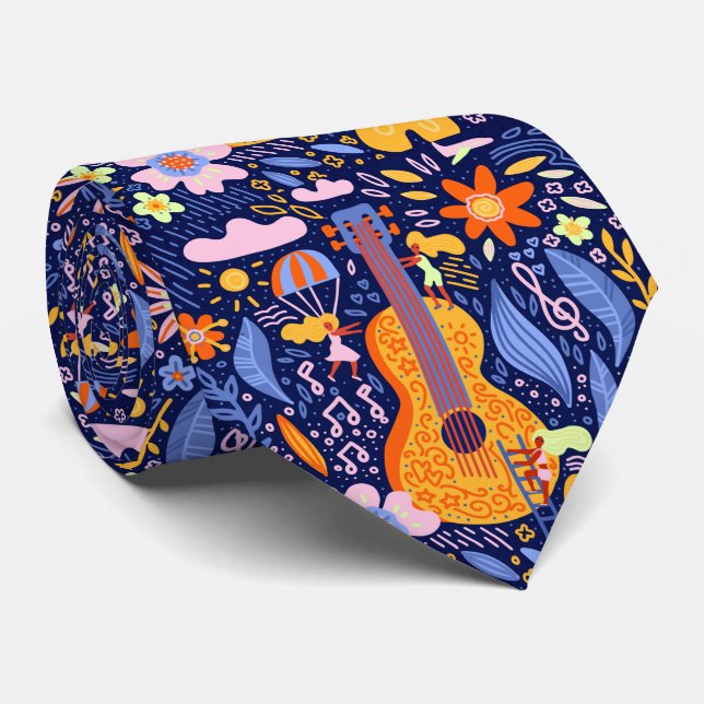 Corbata Patrón de guitarra artística mexicana (Enrollado)