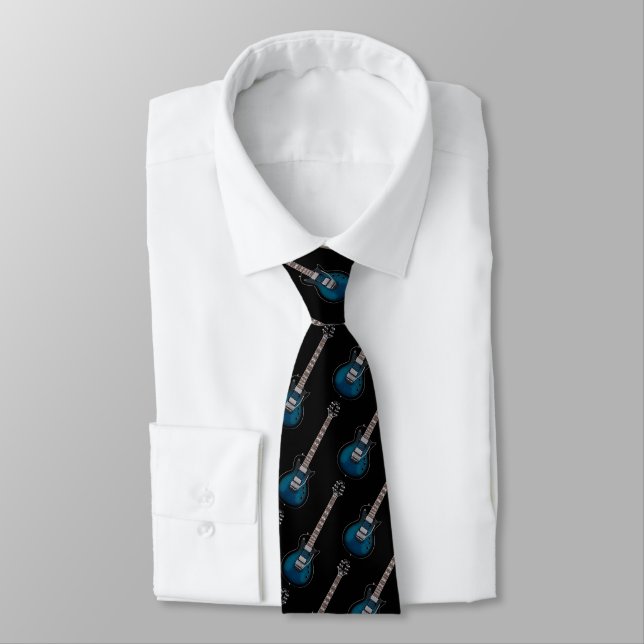 Corbata Patrón de guitarra eléctrica negra y azul (Atado)