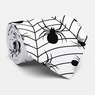 Corbata Patrón de halloween de arañas blancas negras