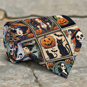 Corbata Patrón de Halloween de Bruja de Calabaza Retro Vin